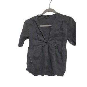James‎ Perse Los Angeles Linen Top Blouse Gray V Neck Short Sleeve